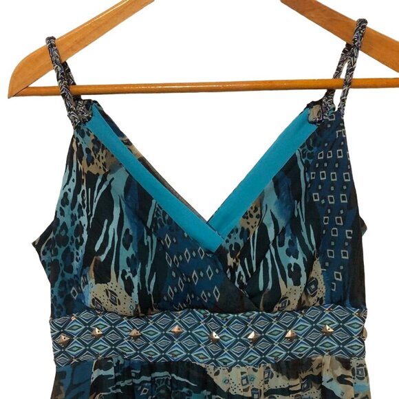 Signature By Robbie Bee Silk Maxi Dress 12 Surplice Neck Tiered Sleeveless Boho - Picture 2 of 12